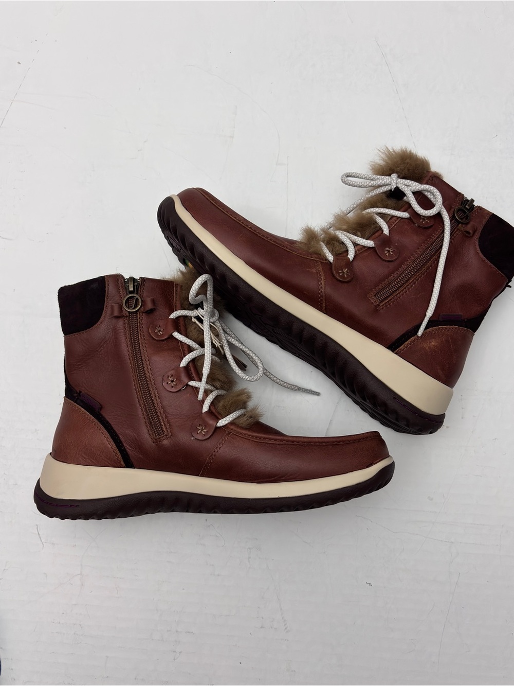 Jambu Denali Women’s Brown Leather Ankle Boots with fur Water Resistant 8